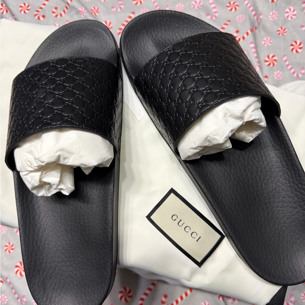 Gucci Embossed Black Slides